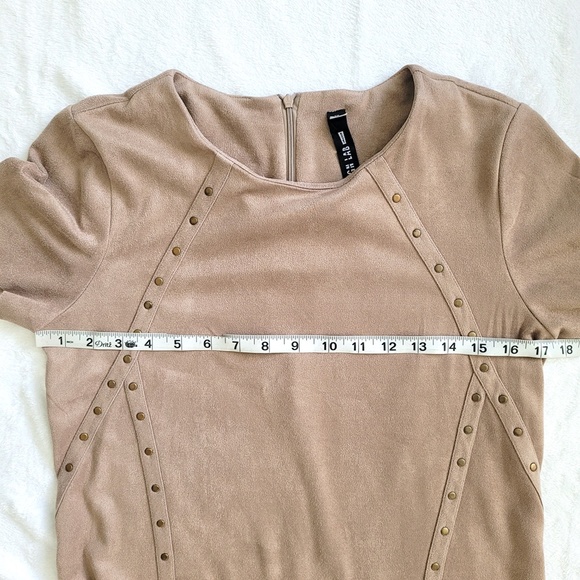Lord & Taylor Western Shift Dress‎ Faux Suede Tan Gold Studs Short Sleeve Small - Picture 13 of 15